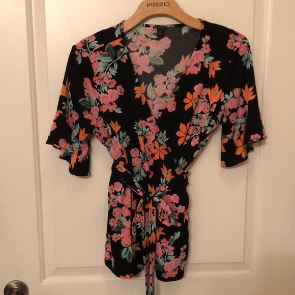 Ann Taylor Tops - Ann Taylor Black Floral Wrap Shirt MP